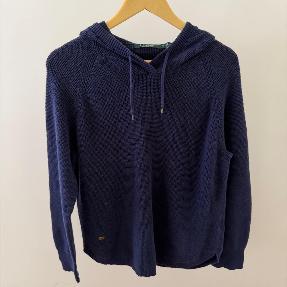 Lauren Ralph Lauren Navy Blue Long Sleeved Waffle Knit Hoodie 100% Cotton XL